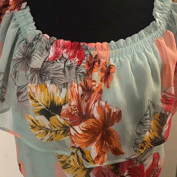 Express Floral Dress - Mint Green and Coral - Picture 3 of 8